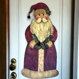 Old World Santa Vintage Christmas Coated Fabric Door Panel or Wall Hanger